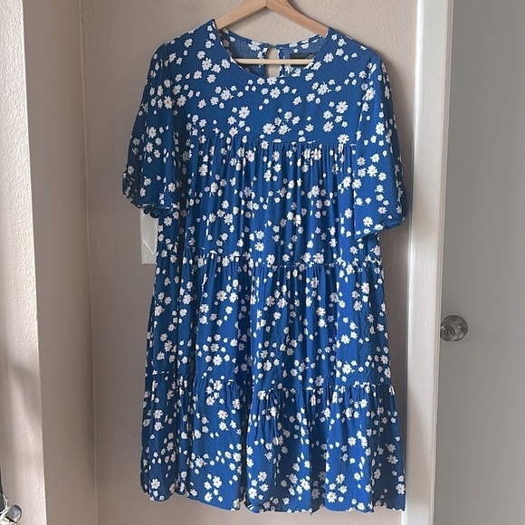 CODE X MODE Blue Daisy Tiered Babydoll Mini Dress - Picture 2 of 7